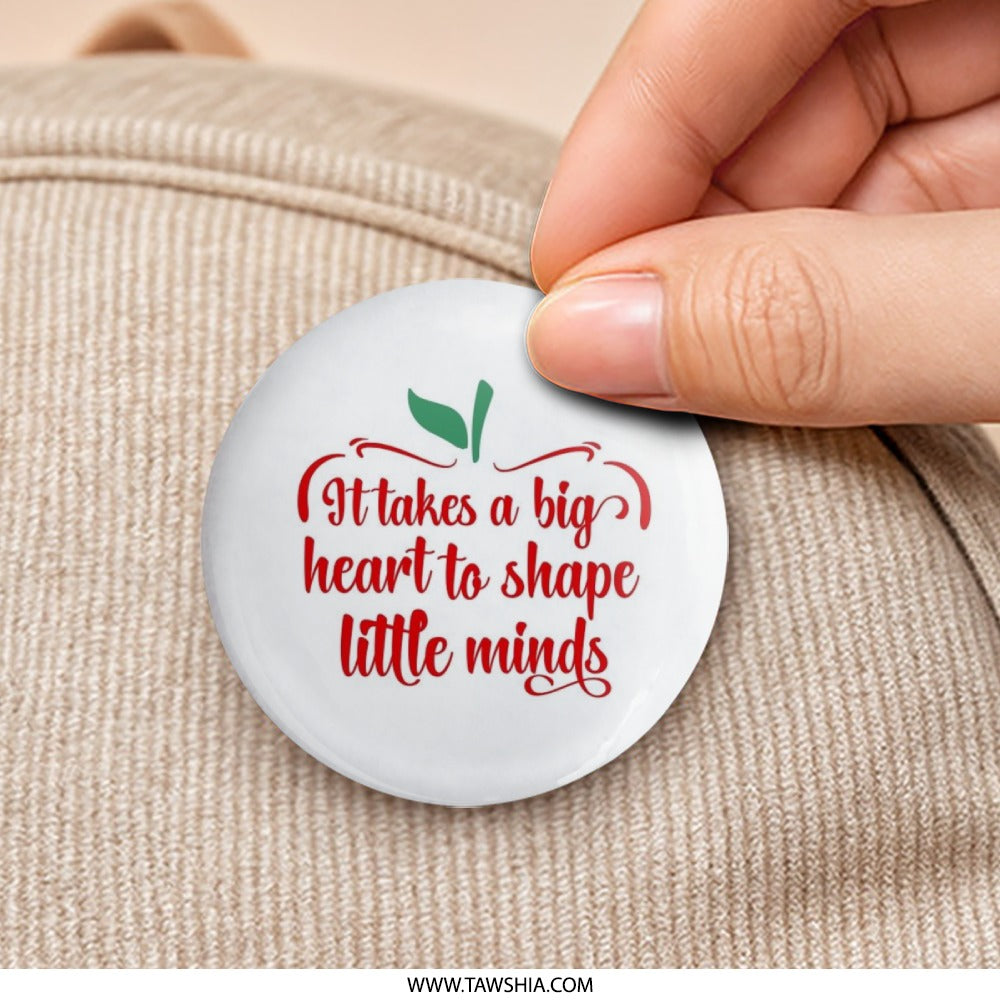 Teacher Appreciation Pinback Button, Heart to Shape Minds Button, Educator Gift, Thank You Teacher Present, School Staff Pin - Tawshia