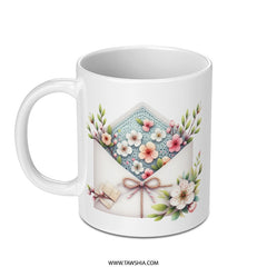 Floral Envelope Mug, Watercolor Flower Gift, Elegant Mug, Flower Bouquet Mug, Spring Flowers Coffee Cup, Unique Floral Mug, Gift for Her - Tawshia