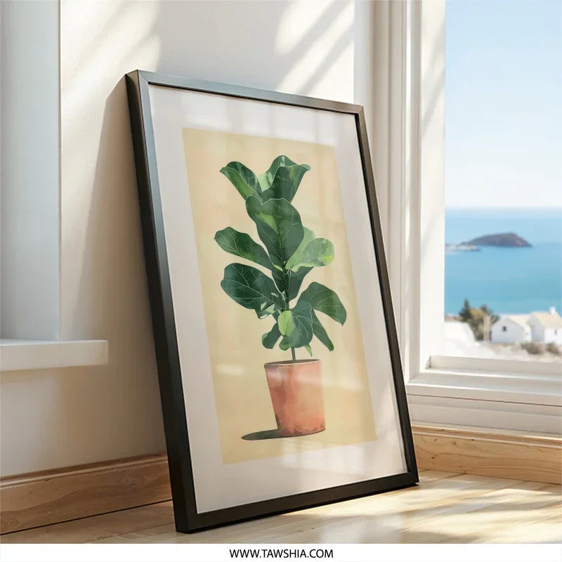 Fiddle Leaf Fig Wall Art, Potted Plant Print, Botanical Wall Decor, Modern Home Art, Minimalist Art Print, Houseplant Art, Living Room Art - Tawshia