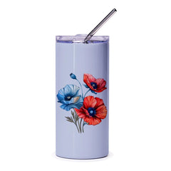 Red and Blue Floral Tumbler, Poppies Flower Tumbler, Unique Tumbler Gift, Flower Lover Gift Idea, Stylish Floral Design - Tawshia