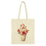 Floral Ice Cream Tote Bag, Cute Dessert Bag, Whimsical Art, Food Lover Gift, Colorful Flowers, Unique Tote Bag - Tawshia