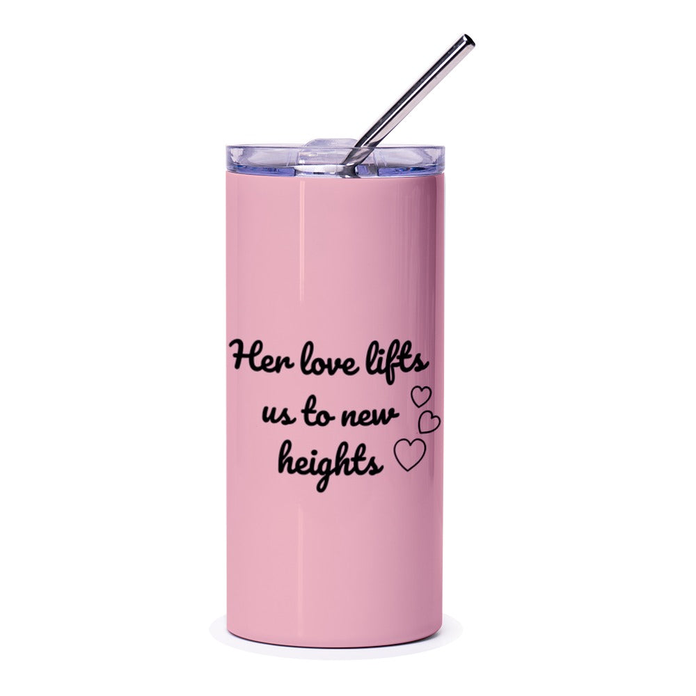 Her Love Lifts Tumbler, Inspirational Quote Tumbler, Positive Vibes Tumbler, Pink Tumbler Gift, Love Tumbler, Tumbler with Straw - Tawshia