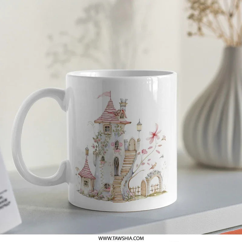 Fairy Tale Mug, Watercolor Castle Coffee Mug, Fantasy House Gift, Whimsical Home Decor, Unique Tea Mug - Tawshia
