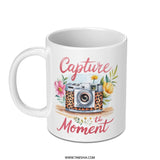 Capture the Moment Mug, Photographer Gift, Floral Camera Mug, Photo Lover Present, Photography Mug, Cute Mug, Aesthetic Mug, Coffee Mug - Tawshia