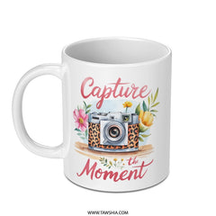 Capture the Moment Mug, Photographer Gift, Floral Camera Mug, Photo Lover Present, Photography Mug, Cute Mug, Aesthetic Mug, Coffee Mug - Tawshia
