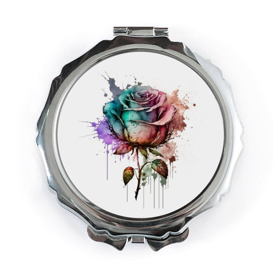 Watercolor Rose Pocket Mirror, Floral Compact Mirror, Unique Flower Design, Portable Makeup Mirror, Beautiful Gift for Her - Tawshia