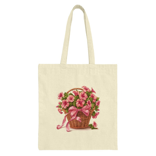 Floral Basket Tote Bag, Pink Flower Design, Cute Ribbon Bow Bag, Gift Bag, Stylish Everyday Bag, Flowers, Woven Basket, Tote Bags - Tawshia