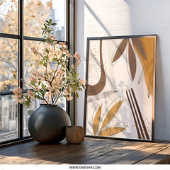 Abstract Leaf Wall Art, Modern Botanical Print, Minimalist Art Poster, Earth Tones Art, Scandinavian Art, Living Room Decor - Tawshia