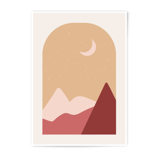 Mountain Moon Photographic Print, Arch Window Scenery Wall Art, Boho Landscape Photo, Minimalist Home Decor, Scenic Photography Print - Tawshia