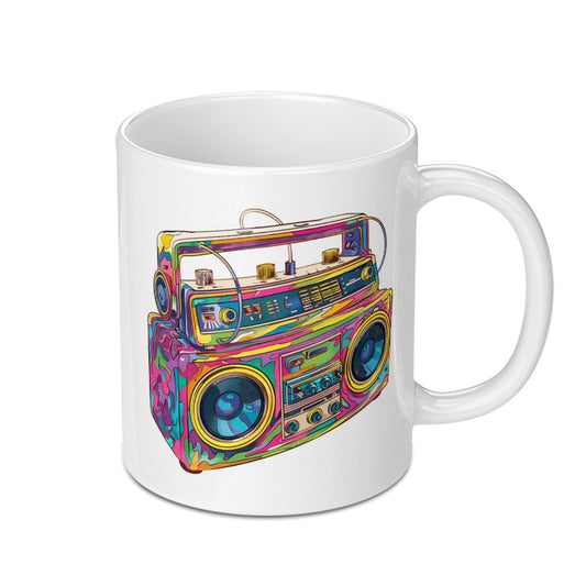 Retro Boombox Mug, 80s Music Lover Gift, Colorful Radio Mug, Vintage Audio Mug, Old School Music Mug, Gift Idea, Unique Coffee Mug - Tawshia