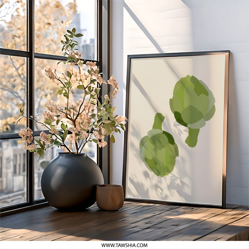 Artichoke Wall Art, Minimalist Kitchen Decor, Modern Farmhouse Art Print, Vegetable Illustration, Green Art, Contemporary Art, Home Decor - Tawshia