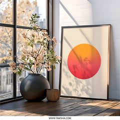 Minimalist Sunset Wall Art, Circle Art Print, Abstract Geometric Poster, Modern Home Decor, Sun Wall Art, Orange and Red Art - Tawshia
