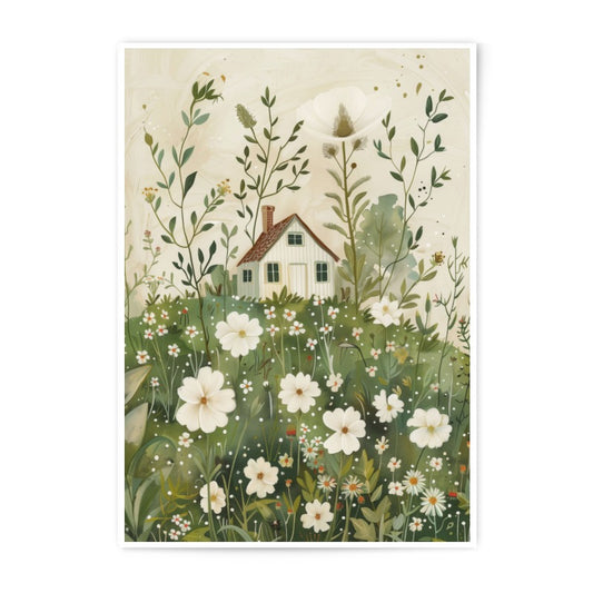 Cottage Photographic Print, Floral Meadow Art, Country Home Decor, Peaceful Landscape Photo, Summer Meadow Print, Farmhouse Wall Art - Tawshia