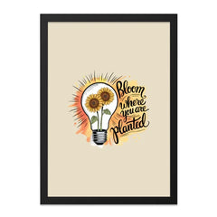 Sunflower Wall Art, Bloom Where You Are Planted Decor, Inspirational Wall Art Print, Lightbulb Flowers Artwork, Motivational Home Decor - Tawshia