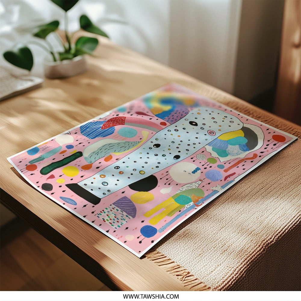 Abstract Elephant Photographic Print, Colorful Nursery Art, Whimsical Animal Wall Decor, Modern Kids Room Art, Unique Gift Idea - Tawshia