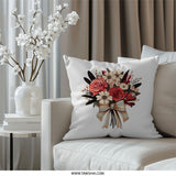 Floral Bouquet Pillow, Roses Pillow, Daisy Pillow, Striped Bow Pillow, Decorative Throw Pillow, Floral Home Decor, Cushion - Tawshia