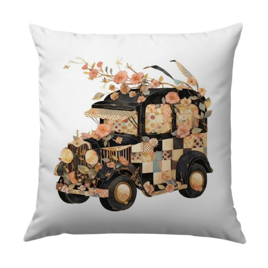 Floral Car Pillow, Vintage Car Art, Decorative Throw Pillows, Unique Home Decor, Car Lover Gift, Housewarming Gift, Aesthetic Pillow - Tawshia