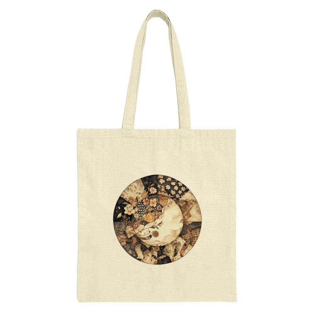 Floral Crescent Moon Tote Bag, Botanical Tote, Celestial Bag, Artsy Tote Bag, Unique Design Tote, Gift for Her, Stylish Tote, Everyday Bag - Tawshia