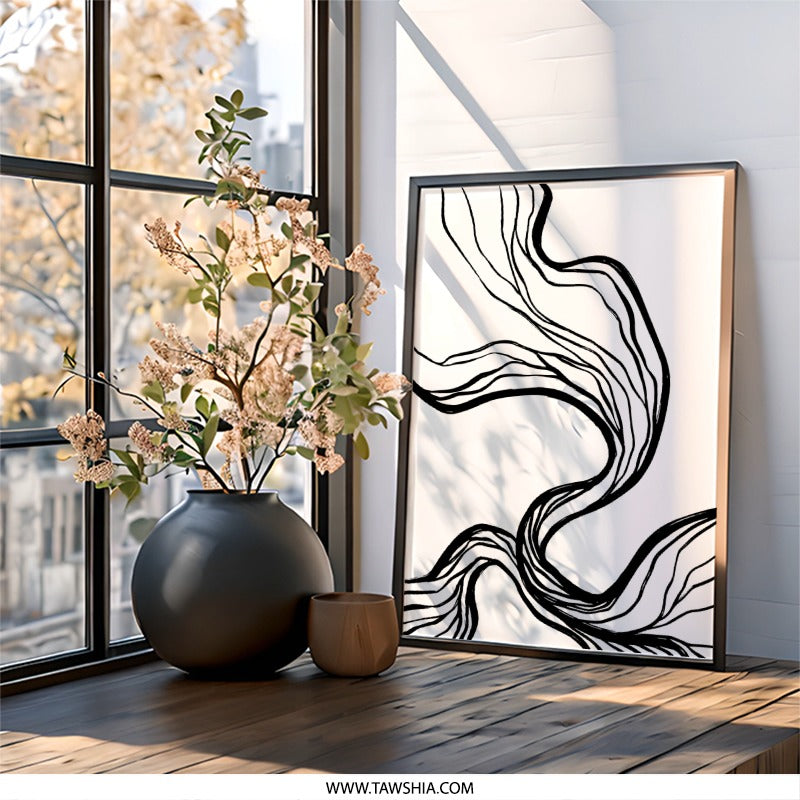 Abstract Line Art Wall Art, Minimalist Print, Black and White Drawing, Modern Home Decor, Contemporary Wall Hanging, Fine Art Prints - Tawshia
