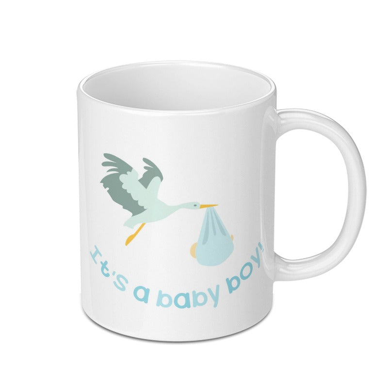 Baby Boy Stork Mug, New Baby Gift, Baby Shower Present, Cute Coffee Mug, Expecting Mom Gift, New Dad Gift, Pregnancy Gift, Newborn Arrival - Tawshia