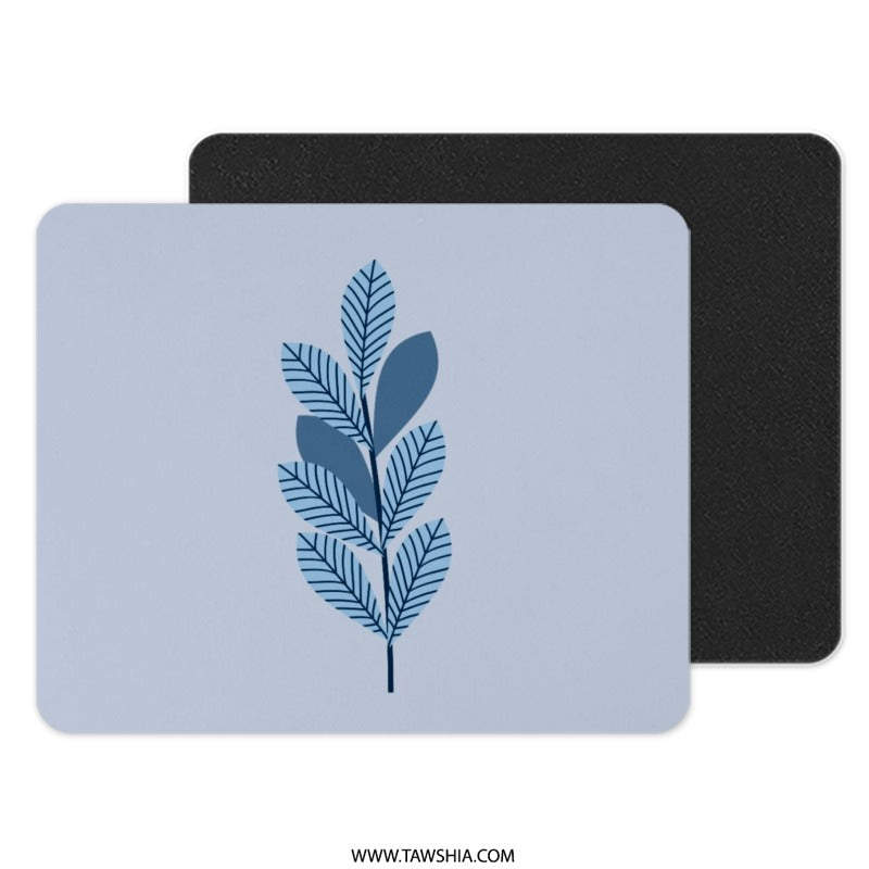 Blue Leaves Mouse Pad, Botanical Mousepad, Leaf Design, Office Decor, Desk Accessory, Computer Mouse Mat, Nature Inspired Gift - Tawshia
