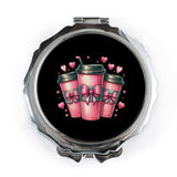 Coffee Lover Pocket Mirror, Kawaii Pink Coffee, Cute Bows Mirror, Hearts Pocket Mirror, Gift for Friend, Trendy Pocket Mirror - Tawshia