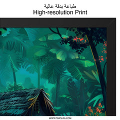 Tropical Hut Wall Art, Jungle Print, Cabin in Woods, Lush Foliage Painting, Exotic Home Decor, Nature Lover Gift - Tawshia