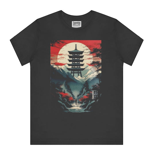 Artistic Pagoda and Mountain Scene T-shirt product type