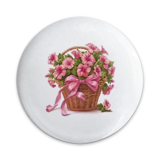 Pink Petunia Basket Pinback Button, Floral Basket Button, Flower Power Button, Spring Blossom Pin, Garden Lover Gift, Floral Gift - Tawshia