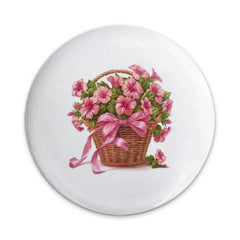 Pink Petunia Basket Pinback Button, Floral Basket Button, Flower Power Button, Spring Blossom Pin, Garden Lover Gift, Floral Gift - Tawshia