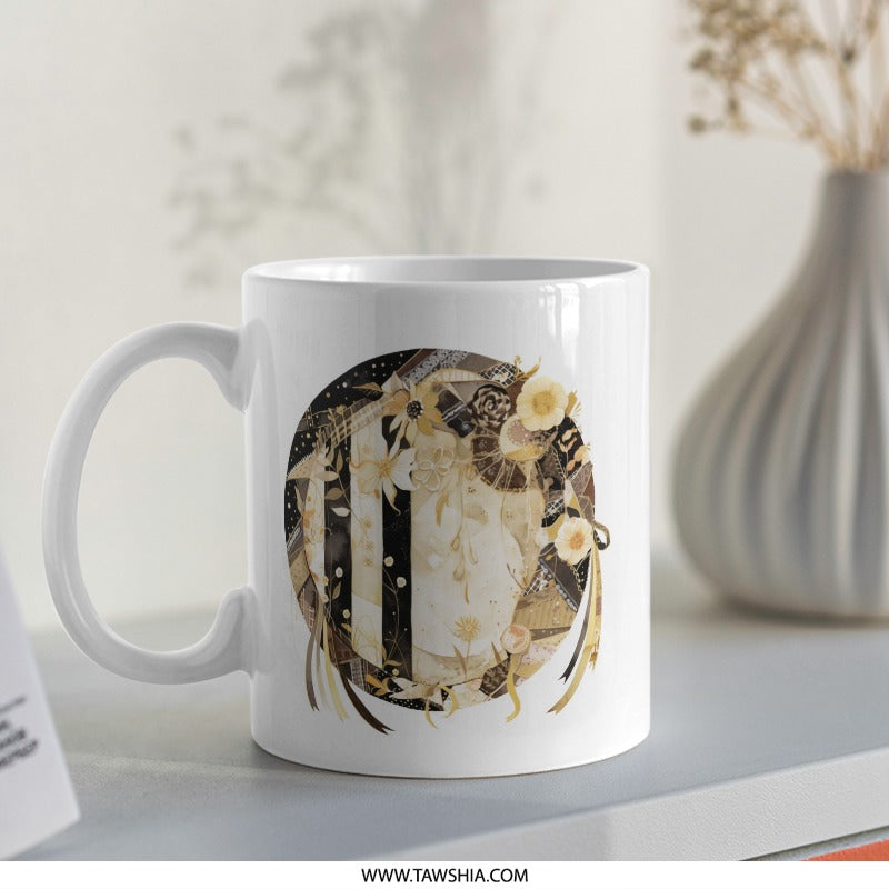 Floral Letter I Mug, Initial I Coffee Mug, Decorative Letter Mug, Elegant Floral Mug, Personalized Letter Mug, Unique Initial Mug SKU: MG10004215 - Tawshia