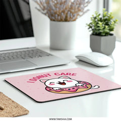 Donut Cat MousePad, Cute Kawaii Kitten, Funny Office Decor, Gamer Mouse Pad, Desk Accessories, Gift for Cat Lover, Pink Mousepad - Tawshia