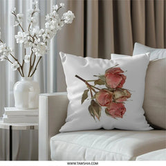 Dried Roses Pillow, Botanical Pillow, Floral Throw Pillow, Delicate Pink Roses Design, Home Decor Accent Pillow - Tawshia