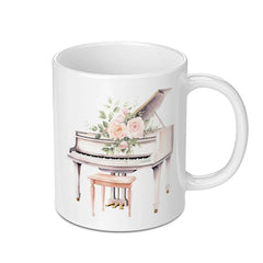 Floral Piano Mug, Watercolor Piano Art, Elegant Music Gift, Grand Piano Coffee Cup, Musician Gift, Piano Teacher Mug - Tawshia