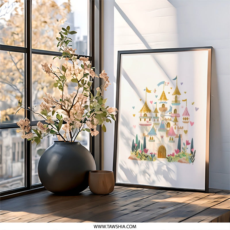 Magical Castle Wall Art, Princess Castle Decor, Nursery Art Print, Fairytale Castle Artwork, Kids Room Decor - Tawshia