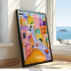 Colorful Cityscape Wall Art, Abstract Building Print, Vibrant Urban Decor, Modern Art, City View Painting - Tawshia