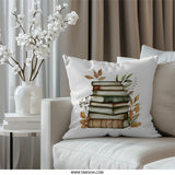 Book Lover Pillow, Stacked Books Pillow, Literary Throw Pillow, Bookish Decor, Reading Nook Pillow, Library Decor, Autumn Leaves Pillow - Tawshia