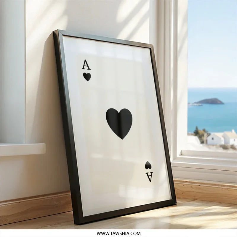 Ace of Hearts Wall Art, Minimalist Card Print, Playing Card Decor, Modern Wall Art, Casino Art, Game Room Art, Simple Wall Art - Tawshia
