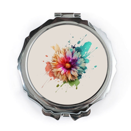 Watercolor Floral Pocket Mirror, Colorful Flower Art Compact Mirror, Cosmetic Mirror for Purse, Artistic Floral Gift for Her - Tawshia