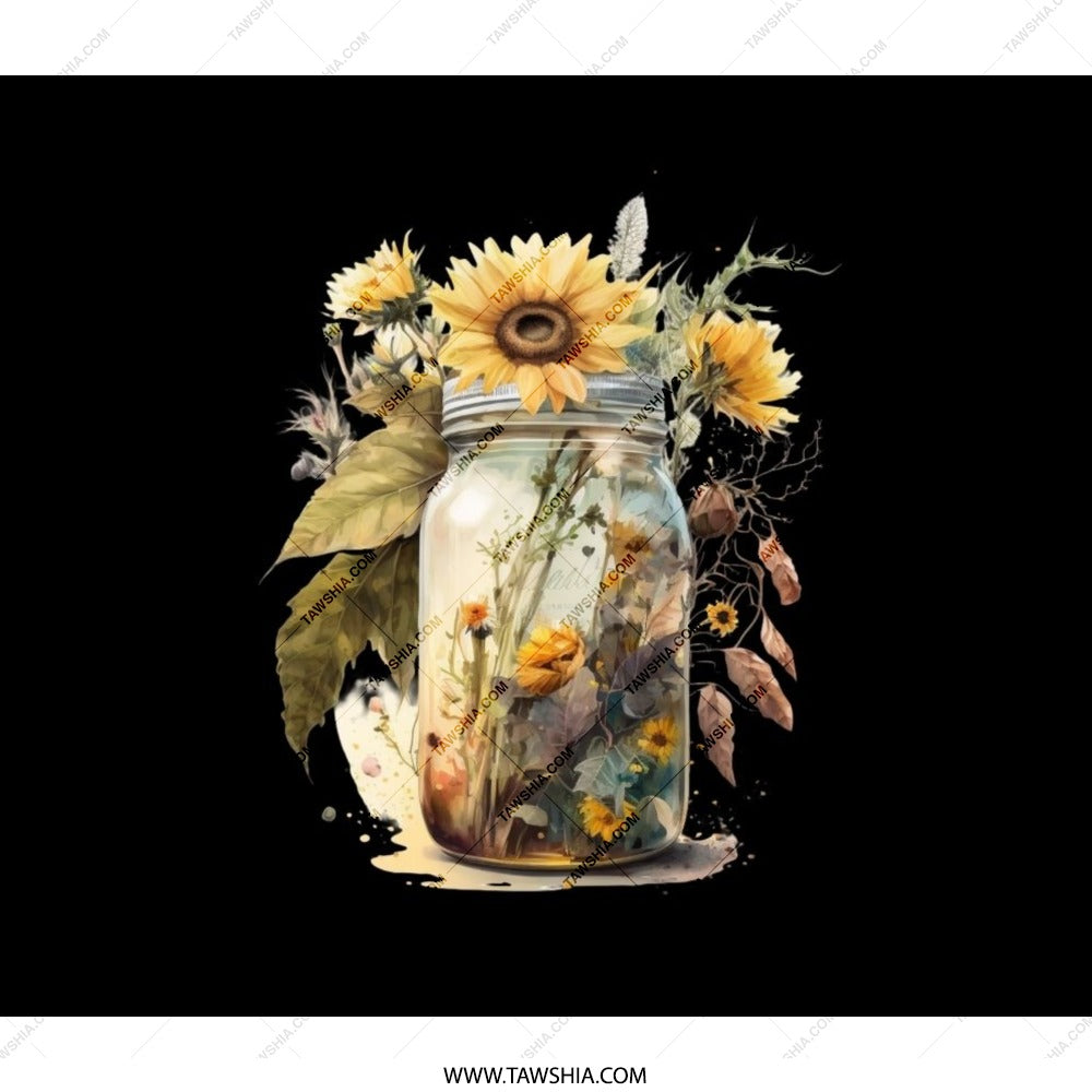 Sunflower Mason Jar Backpack, Floral Backpack, Watercolor Flowers on Black, Trendy Bag, Unique Backpack, Gift Idea, School Backpack - Tawshia