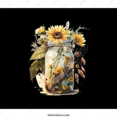 Sunflower Mason Jar Backpack, Floral Backpack, Watercolor Flowers on Black, Trendy Bag, Unique Backpack, Gift Idea, School Backpack - Tawshia