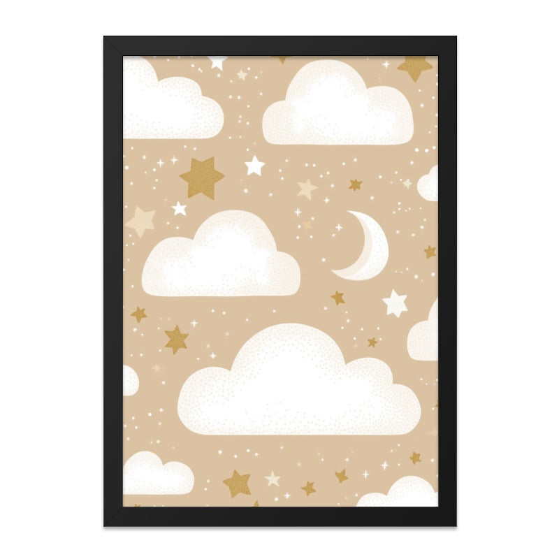 Dreamy Night Sky Wall Art, Cloud and Star Decor, Celestial Nursery Art, Kids Room Decor, Moon Art Print, Beige Nursery Wall Art - Tawshia