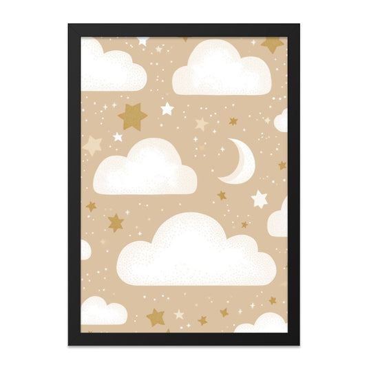 Dreamy Night Sky Wall Art, Cloud and Star Decor, Celestial Nursery Art, Kids Room Decor, Moon Art Print, Beige Nursery Wall Art - Tawshia