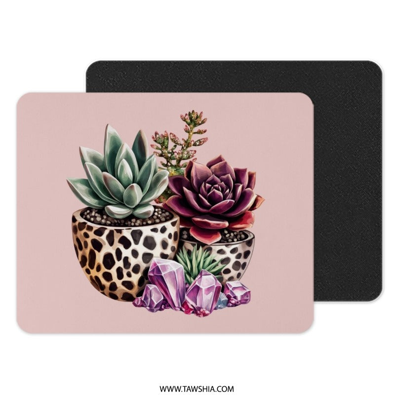 Succulent Mouse Pad, Crystal Decor, Potted Plant Art, Office Desk Accessories, Cute Computer Mat, Trendy Workspace Gift, Succulent Lover - Tawshia