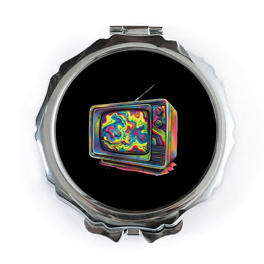 Retro TV Pocket Mirror, Psychedelic Art Makeup Mirror, Groovy Television Compact Mirror, Cool Gift for Her, Aesthetic Pocket Mirror - Tawshia