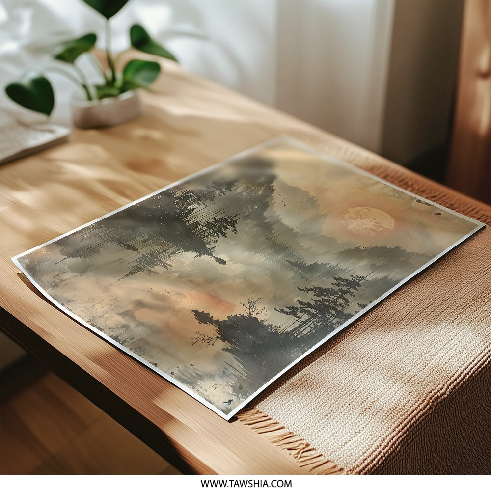 Moonlit Lake Photographic Print, Misty Mountain Art, Nature Reflection, Zen Landscape, Atmospheric Wall Decor, Serene Home Art, Fine Art - Tawshia