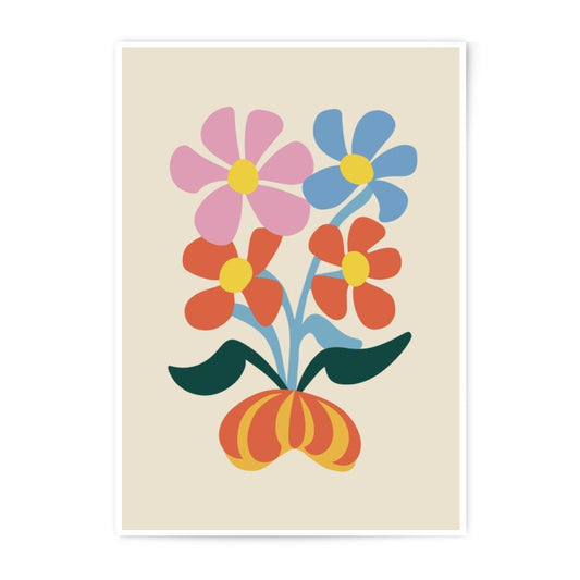 Retro Floral Photographic Print, 70s Flower Power Art, Colorful Botanical Wall Decor, Mid Century Modern Print, Daisy Illustration - Tawshia