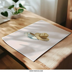 Coffee and Straw Hat Photographic Prints, Still Life Art Print, Minimalist Home Decor, Cup of Coffee Art, Summer Hat Photo Print - Tawshia