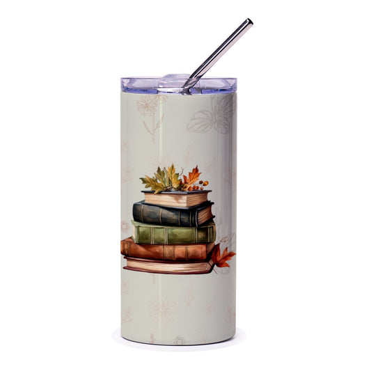 Fall Book Stack Tumbler, Autumn Leaves Drinkware, Cozy Season, Reading Lover Gift, Bookish Tumblers, Aesthetic Cup, Novelty Travel Mug - Tawshia