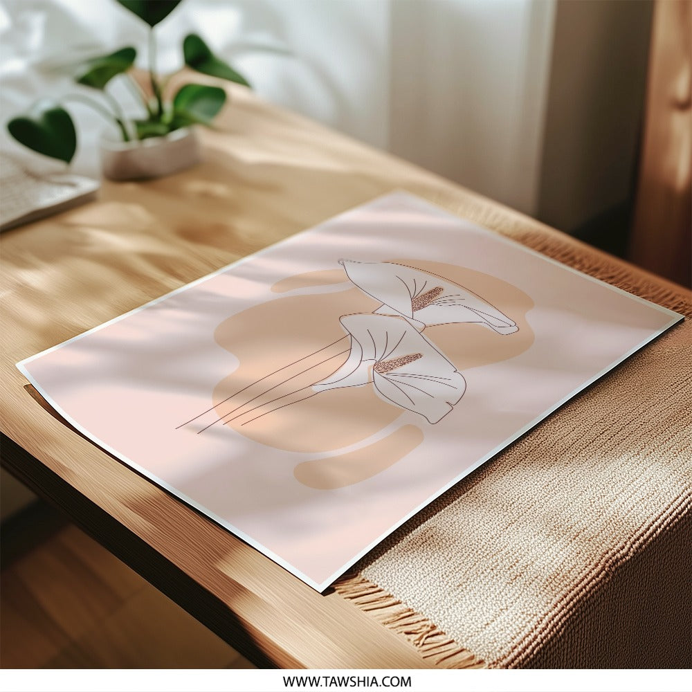 Calla Lily Line Art Photographic Print, Minimalist Floral Wall Art, Peach Background, Botanical Print, Home Decor, Modern Art - Tawshia